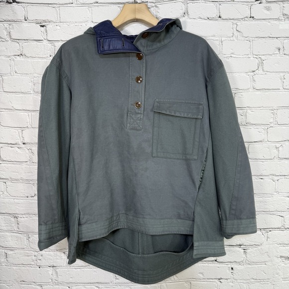 J. Crew Jackets & Blazers - J. Crew Anorak Hooded Pullover Jacket Womens L 1/4 Button High Low Canvas Fleece